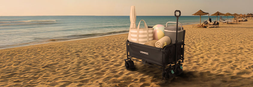 Carrello pieghevole VONROC compatto sulla spiaggia