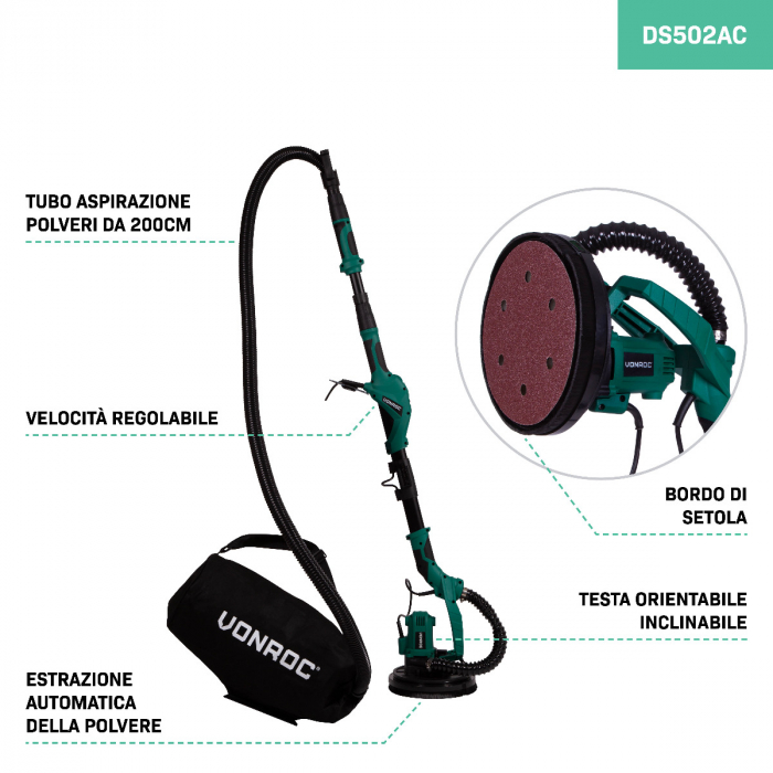 Smerigliatrice Cartongesso LTOWG Con LED - 1800W, Aspirazione Polvere, Manico Telescopico - Foto 10