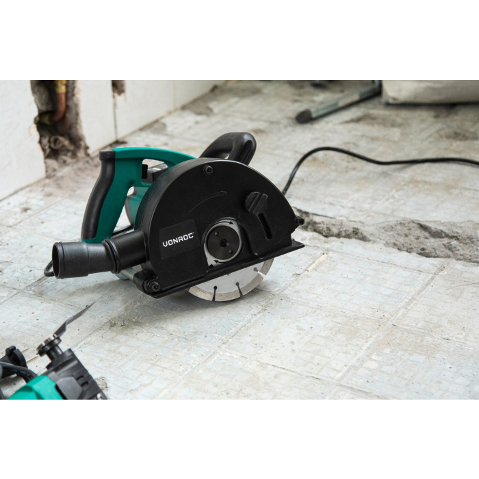 Scanalatrice Da Muro VONROC 1700W - Per Incavi Su Pietra E Cemento, Con Dischi Taglio E Aspirapolvere