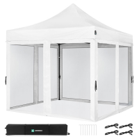VONROC Gazebo Easy-Up - 3x3 m | Set incl. Pareti Laterali con Zanzariera - Bianco