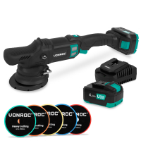 Lucidatrice Rotorbitale PRO 20V – Ø 125mm | Incl. 2 batterie da 4.0Ah, caricabatterie rapido e 5 dischi per lucidatura