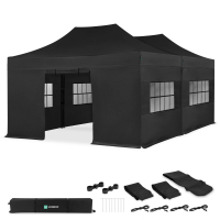 Gazebo da giardino - 6x4,5 m - Tenda Premium Easy-Up | Set incl. 2 Tendoni, Pareti Laterali e Kit di Collegamento - nero