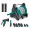  Set avvolgitubo con tubo da giardino da 15 m | Incl. 3 ugelli manuali e raccordi