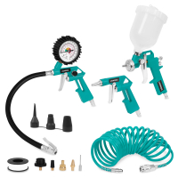 Set di utensili pneumatici - 4 pezzi | Gonfiatore per pneumatici, pistola ad aria, pistola a spruzzo e tubo a spirale 