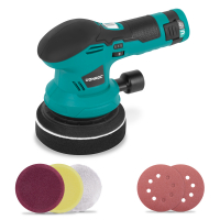 Lucidatrice 12V- Ø 125mm | Incl. Batteria, USB-C Cavo, 4 dischi di lucidatura e carta abrasiva