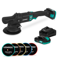 Lucidatrice Rotorbitale PRO 20V – Ø 150mm | Incl. 2 Batterie 2.0Ah, Caricabatterie Rapido e 5 Tamponi per Lucidatura