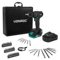 Trapano Avvitatore PRO 20V – Motore Brushless – 40Nm | Con Batteria 2.0Ah, Caricabatterie Rapido e 46 Accessori in Valigetta di Lusso