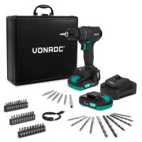Trapano Avvitatore PRO 20V – Motore Brushless – 40Nm | Con 2x Batterie 2.0Ah, Caricabatterie Rapido e 46 Accessori in Valigetta di Lusso 