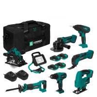 Tool Set VPower 20V – 4.0Ah | Incl. 7 machines, LED Work Light, 4x 4.0Ah Battery and 2x Quick Charger