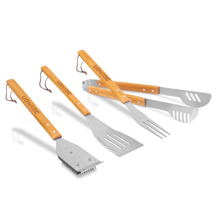 Set utensili per barbecue - Acciaio inox | Include pinza, forchetta, spatola e spazzola per la pulizia main product photo