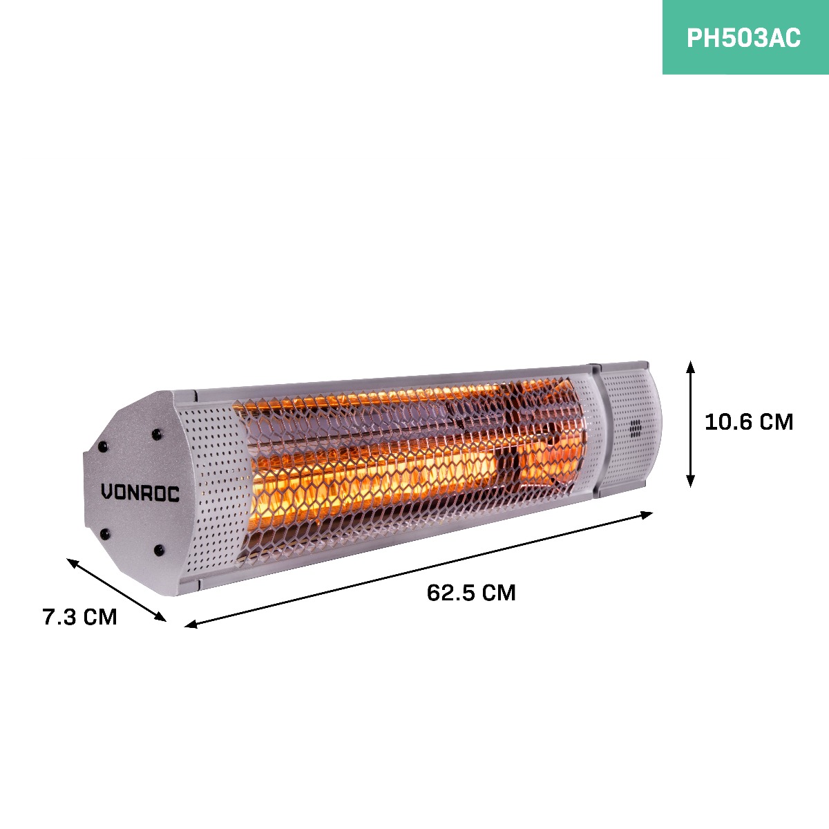 VONROC PH503AC Stufa riscaldante a infrarossi 2000W da esterno. Argento